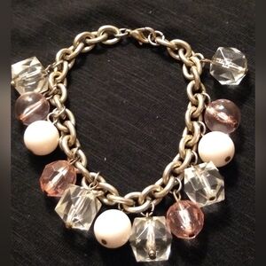 vintage silver tone faux pearl crystal charms bracelet
